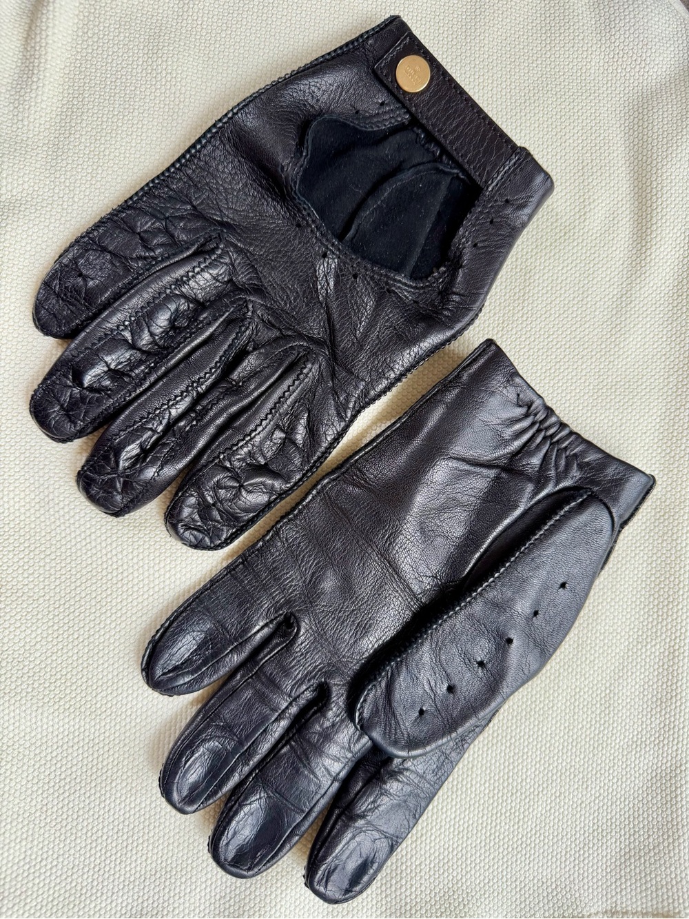 Gucci Black Leather Driving Gloves Size 8.5 Made in Italy Snap